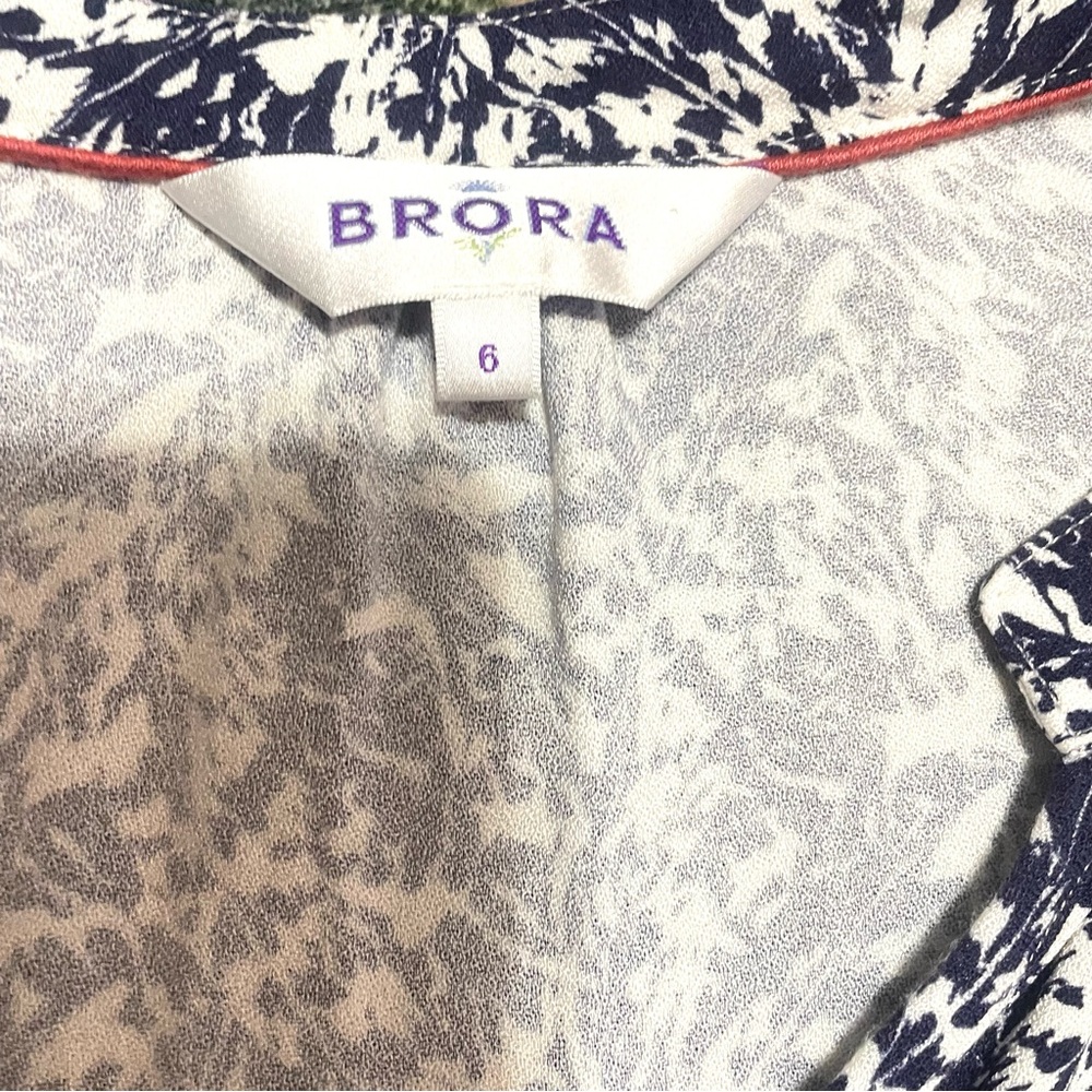 Brora Navy Print Jersey V neck Midi Dress Size 6 3/4 sleeves - Picture 11 of 12